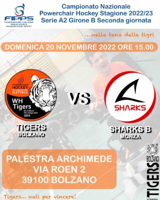 Debutto casalingo stagionale. Sfida al vertice Tigers Bolzano Vs Sharks B Monza. Scontro diretto nella tana delle Tigri. Nati Per Vincere! #whtigersbz #powerchairhockey #natipervincere
